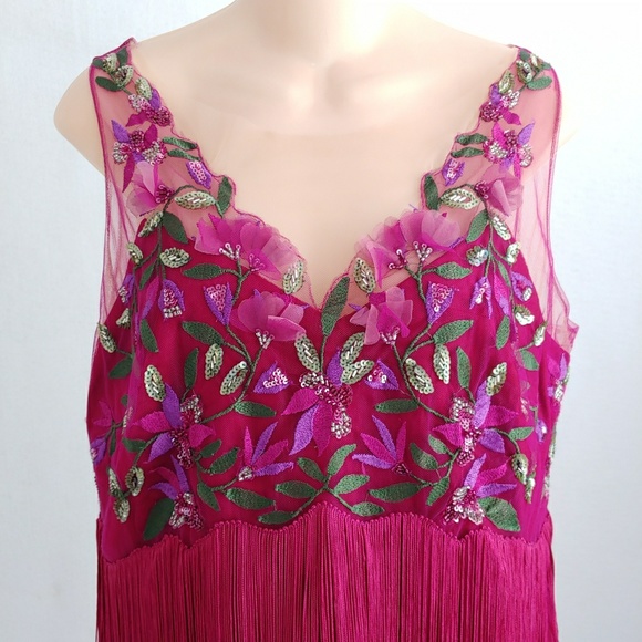 NWT Marchesa Fringe Embroidered Cocktail Dress - Picture 5 of 8